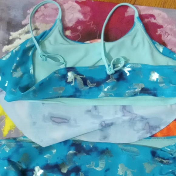 Justice Blue and Silver Kids Mermaid Print Swim Set - Picture 3 of 4